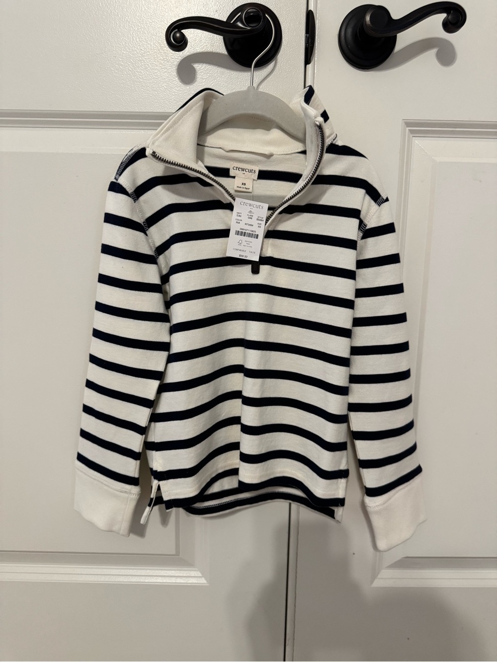 J. Crew Navy and White Striped Quarter-Zip Hoodie